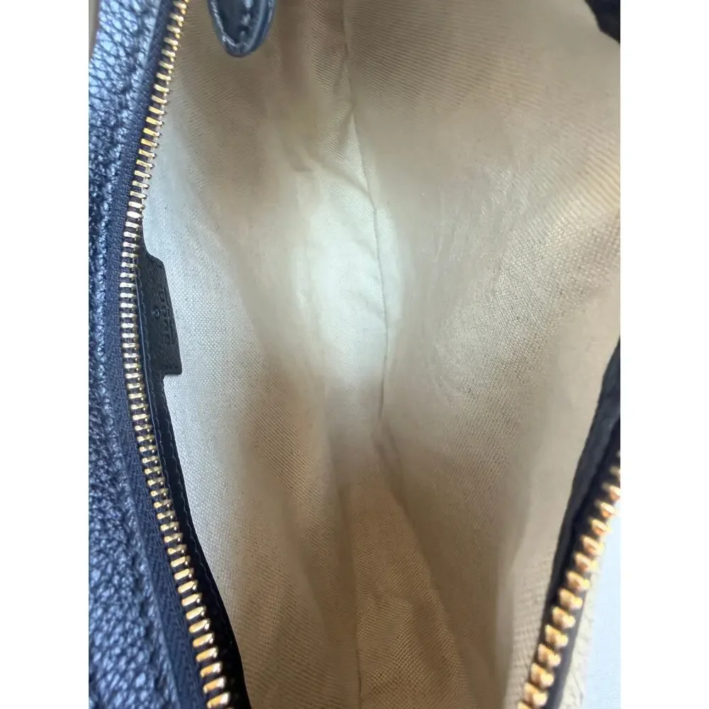 Gucci Emblem Half Moon Shoulder Bag GG Embossed Leather Large Black 96549